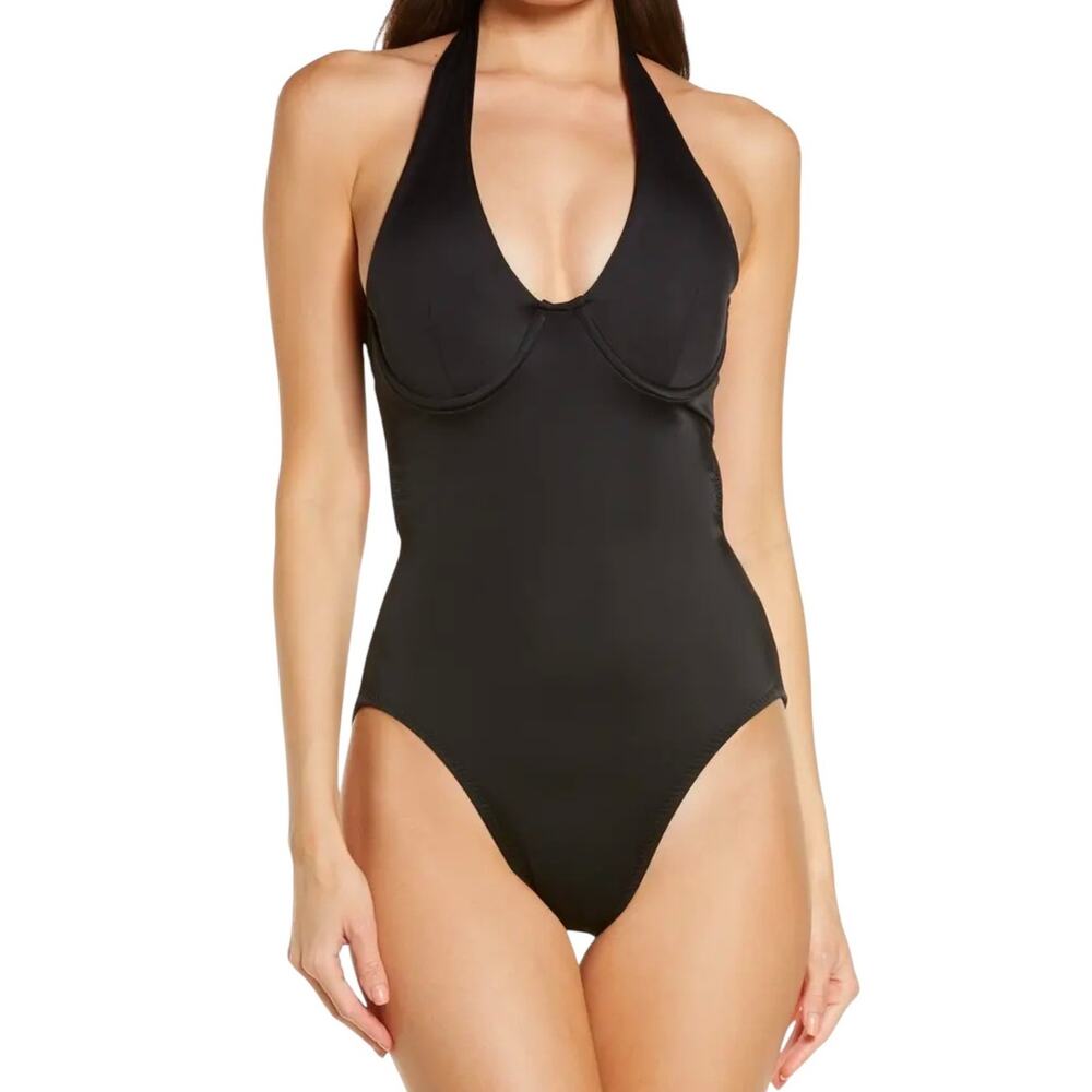 NWT! Norma Kamali Underwire Halter Mio Swimsuit - Size Large